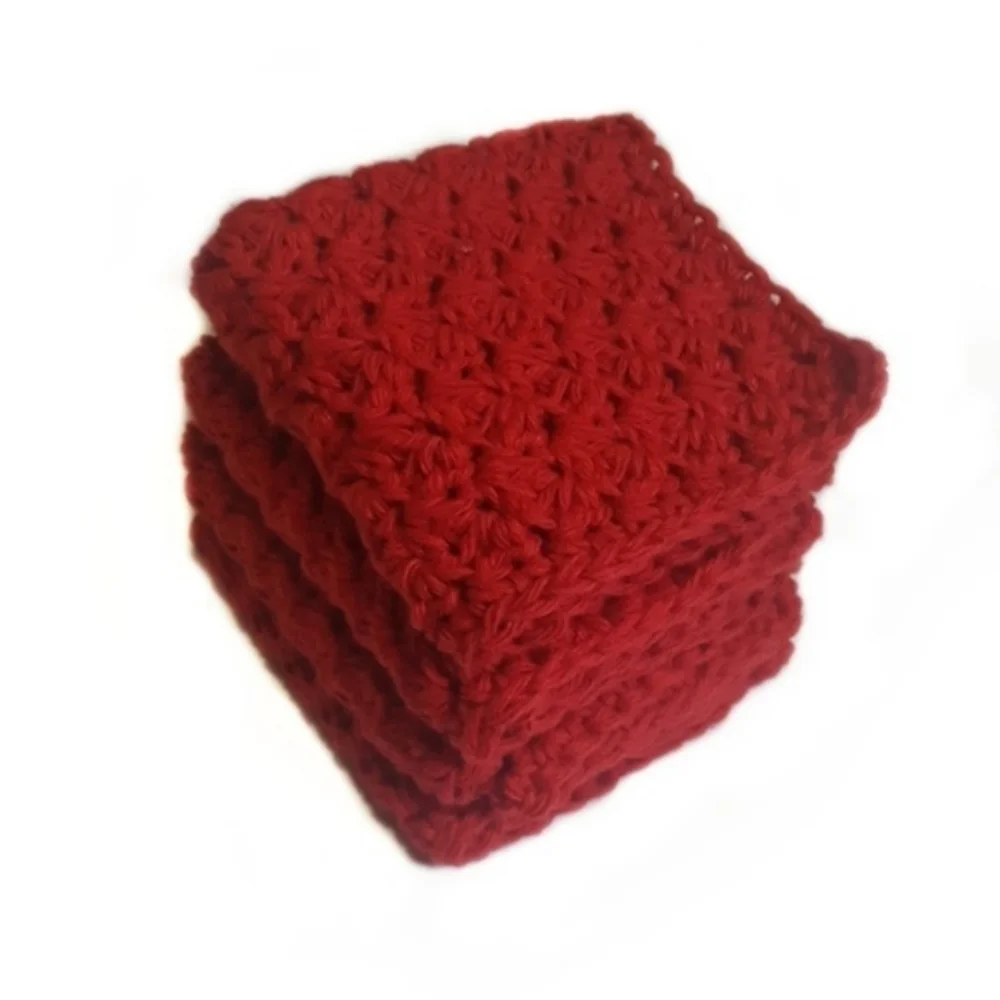 Handmade Cotton Dish Wash Cloth Set of 4-Red
